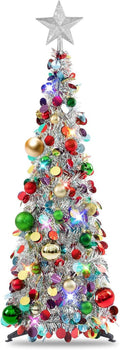 Pop up Christmas Tree with Lights & Ornaments, 3FT, Silver